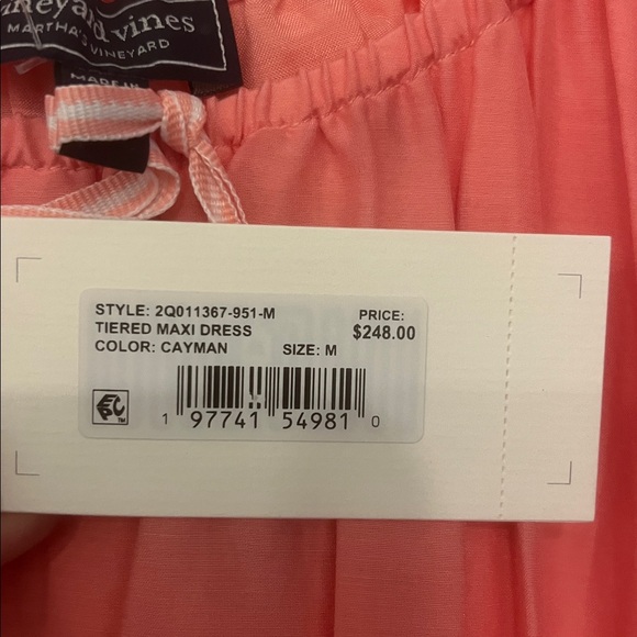 NWT Vineyard Vines Silk Tiered Maxi Dress with puffed sleeves in Cayman Coral - Picture 6 of 8